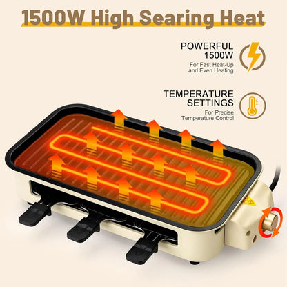 Electric Smoke-Free Indoor BBQ Grill — Portable Non-Stick Grill with Detachable Board & Adjustable Temperature