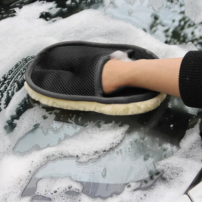 Car Cleaning Brush & Wool Gloves – Soft Car Washing & Motorcycle Washer Brush, 15x23cm Automotive Care Tool