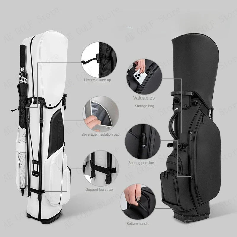 PLAYEAGLE Golf Stand Bag — Lightweight PU Leather Golf Bag with Stand, Multifunctional Golf Rack Bag for Men