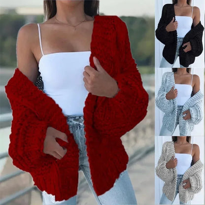 ALLUKASA Women’s Autumn Winter Cardigan – Plush Batwing Long Sleeve Loose Knit Sweater Outerwear Fashion Pullover