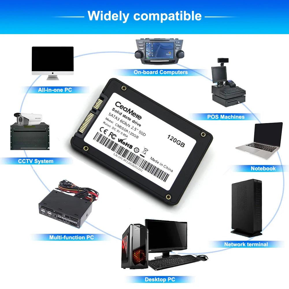 10PCS Solid State Drive SSD — 120GB-1TB SATA3 2.5” Internal Hard Drive for Laptop & Desktop