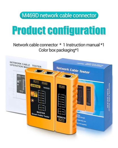 Professional Network Cable Tester M469D — RJ45/RJ11/RJ12 CAT5 UTP LAN Analyzer for Networking & Repair