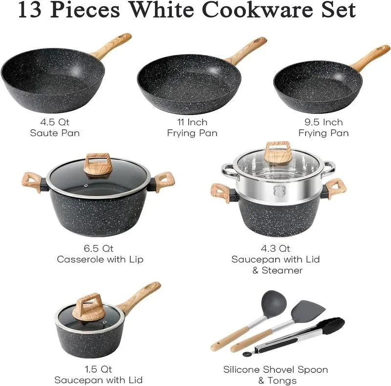 SODAY 12 Piece Granite Nonstick Cookware Set - Induction Compatible Kitchen Pots and Pans