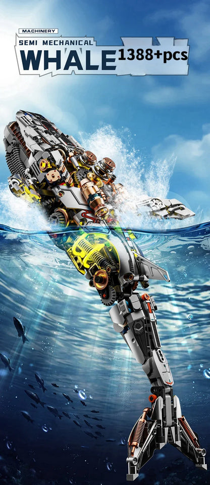 Mechanical Sea Animal Building Blocks Toy – Whale Shark, Octopus, Piranha & Manta Ray with Motor and Lights for Kids