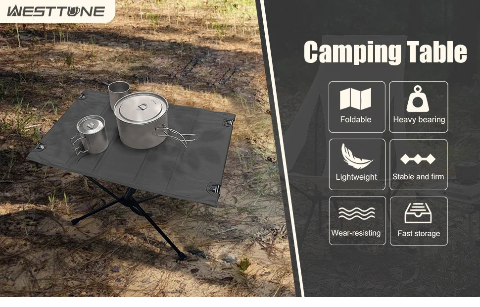WESTTUNE Lightweight Camping Folding Table – Roll-Up 1680D Oxford & Aluminum Alloy for Outdoor Picnic & Travel