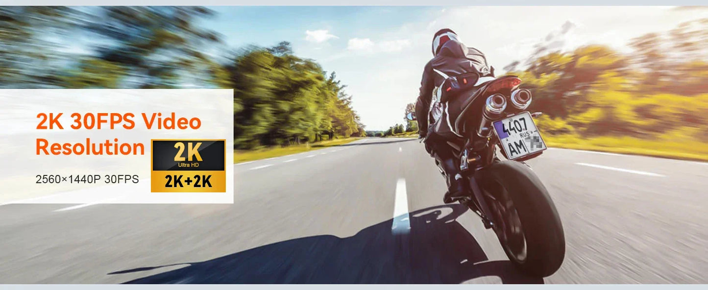 Motorcycle 2K Front & Rear DVR Dash Cam – WiFi GPS, Waterproof Full-Body Video Recorder Black Box