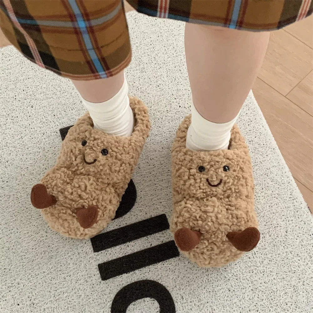 Women’s Indoor Fluffy Slippers – Cute Cartoon Faux Fur House Shoes, Warm Anti-Slip Cotton Slides for Girls