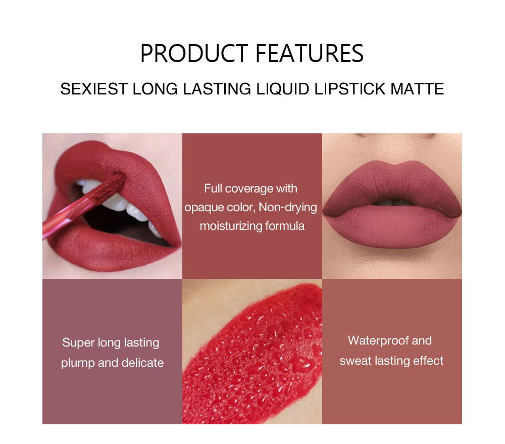 HANDAIYAN 6-Piece Matte Lipstick Set – Waterproof, Long-Lasting, Non-Stick Cup Korean Makeup for Women