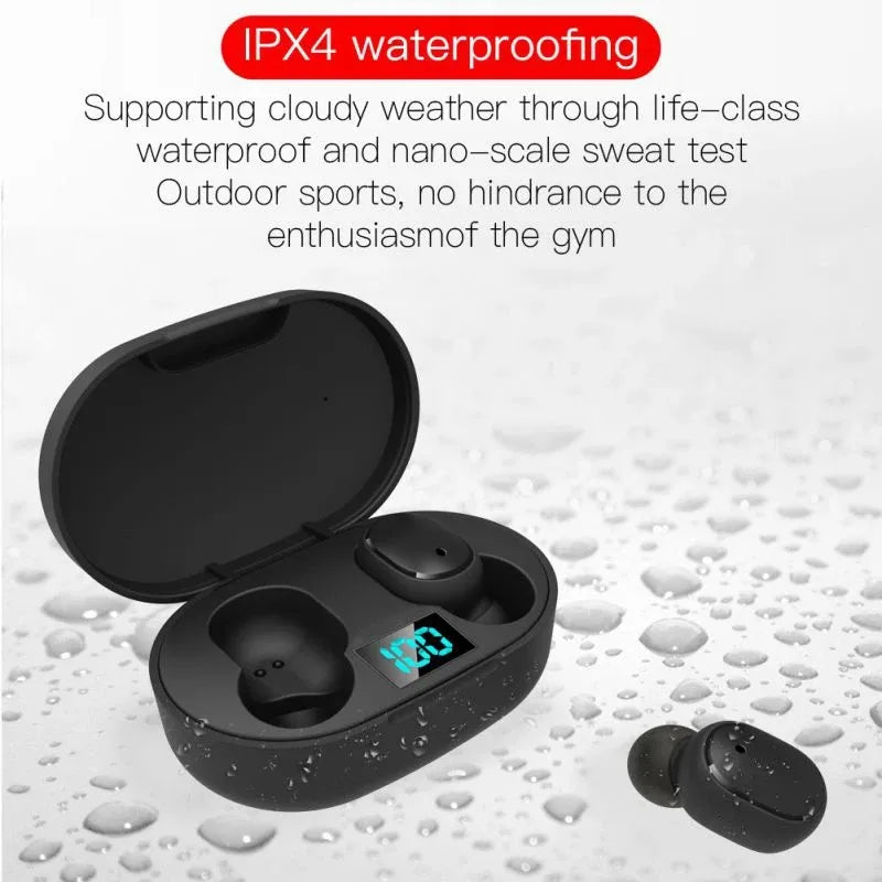 E6S TWS Wireless Bluetooth Earbuds – Waterproof Noise Cancelling Headset with LED Display & Mic