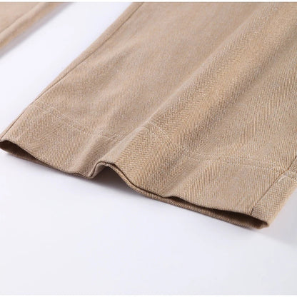 Women’s Cotton Linen Trousers Set — Casual Lapel Crop Top & Straight Pants Streetwear Spring Autumn Outfit