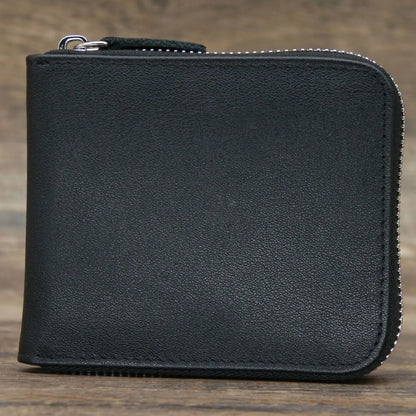 Men’s Genuine Leather Zipper Wallet – Compact Short Purse with Credit Card Slots, Cash & Coin Pocket