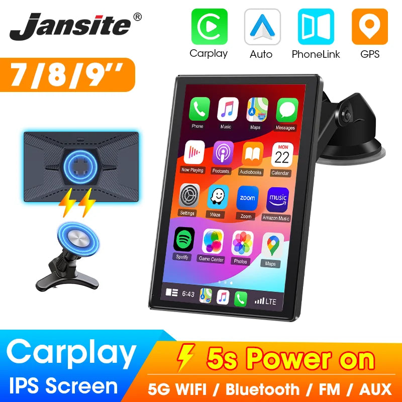 7–9" Universal Car Mirror Screen – Wireless CarPlay & Android Auto Multimedia Player with Portrait/Landscape Support