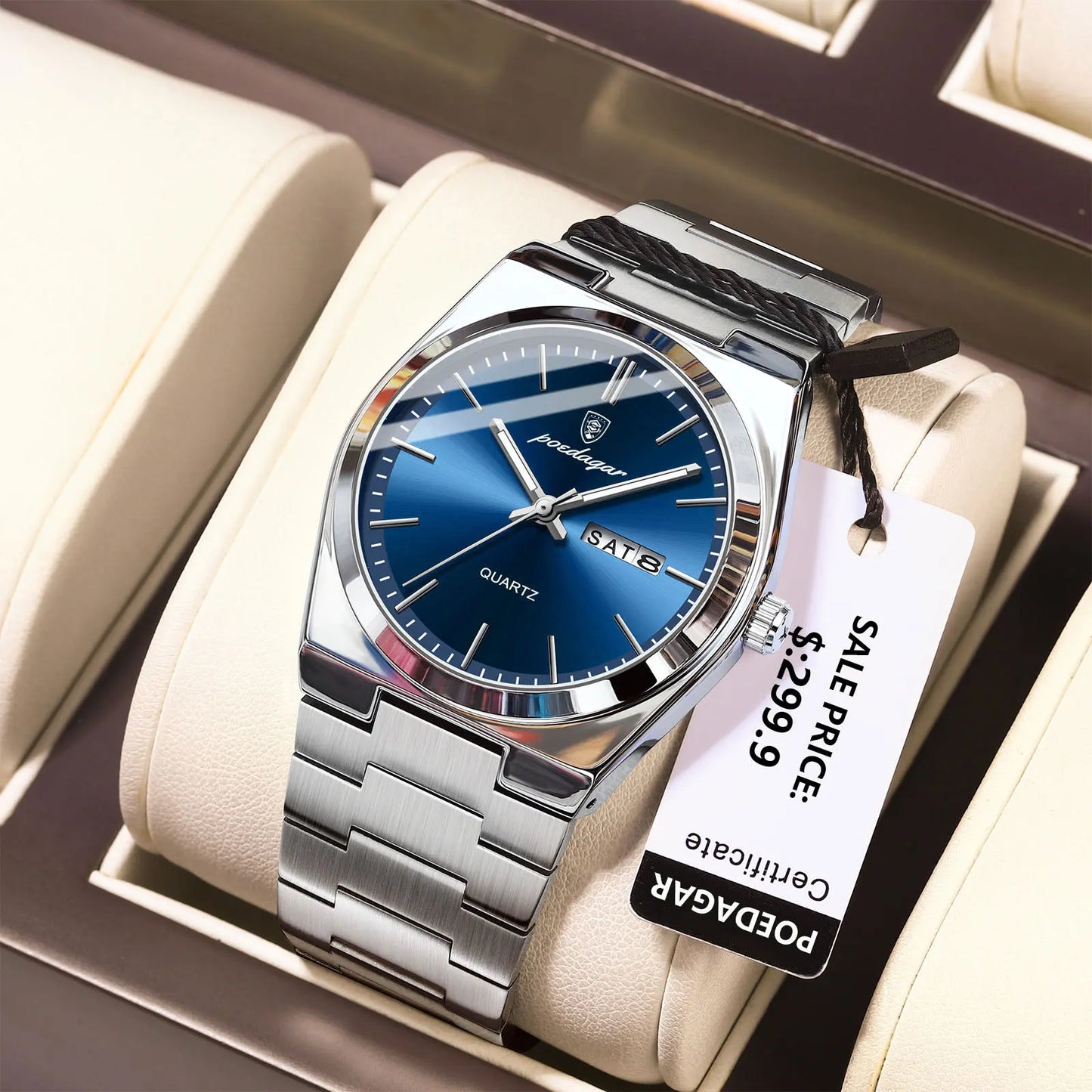 POEDAGAR Luxury Men's Watch – Waterproof Luminous Quartz with Date and Week, Stainless Steel, Casual with Box