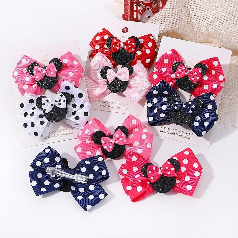 Girls' Polka Dot Bow Hair Clips - 2-Piece Cute Cartoon Hairpins for Toddlers & Babies