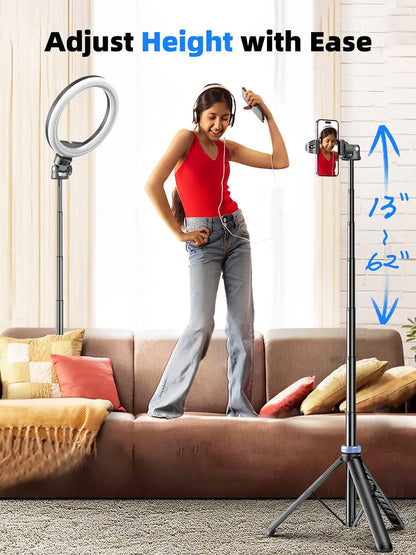 Selfie Stick Tripod for iPhone 15-12, Pro Max, Samsung & GoPro – Lightweight with Wireless Bluetooth Remote & Tripod Stand