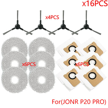 JONR P20 PRO Robot Vacuum Accessories – Replacement Side Brush, Mop Cloth & Dust Bag Cleaning Parts