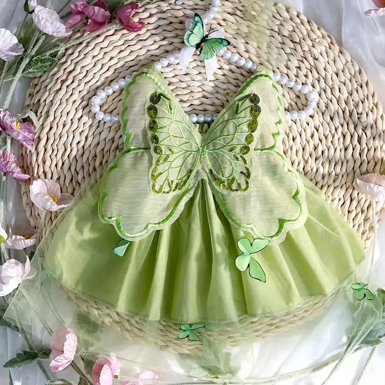 Newborn Girl Butterfly Wing Mesh Dress - Photography Outfit with Headband