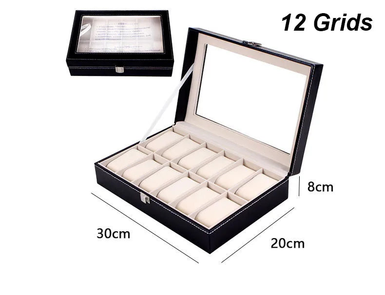 DELESYS PU Leather Watch Box — 2/3/4/5/6/8/10/12 Slot Traditional Style Storage Case with Lock, Gift Watch Organizer