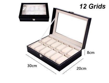 DELESYS PU Leather Watch Box — 2/3/4/5/6/8/10/12 Slot Traditional Style Storage Case with Lock, Gift Watch Organizer