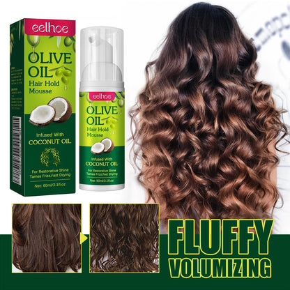 Olive Oil Hair Styling Mousse - Long Lasting Curl Hold Formula for Frizz Control, Smoothness & Hair Breakage Protection