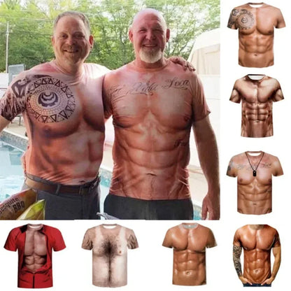3D Muscle Print T-Shirt - Men's Short Sleeve Summer Beach Casual Top
