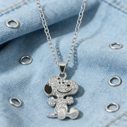 Snoopy & Woodstock Pendant Necklace - Cute Enamel Rhinestone Kawaii Jewelry for Women & Teens