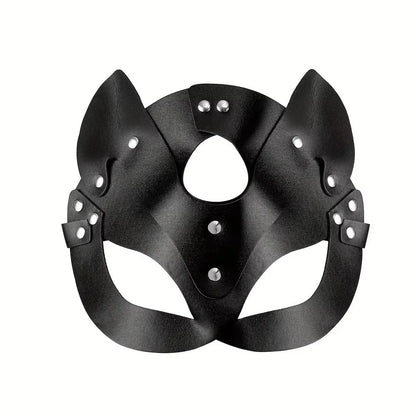 Black Cat Mask - Synthetic Leather Chain Harness Cosplay Masquerade Accessory