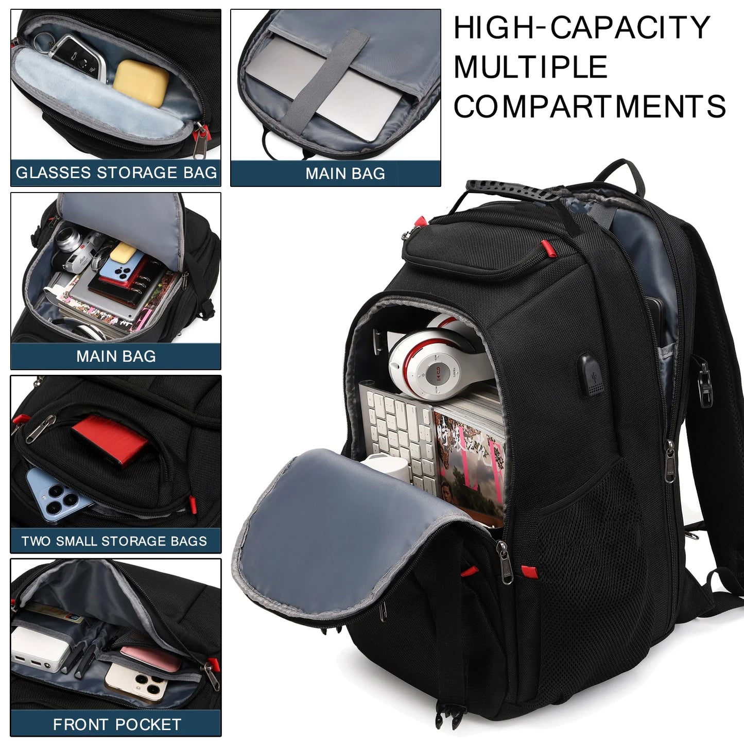 17-Inch Travel Laptop Backpack with USB - Waterproof Durable Business and University Backpack for Men and Women