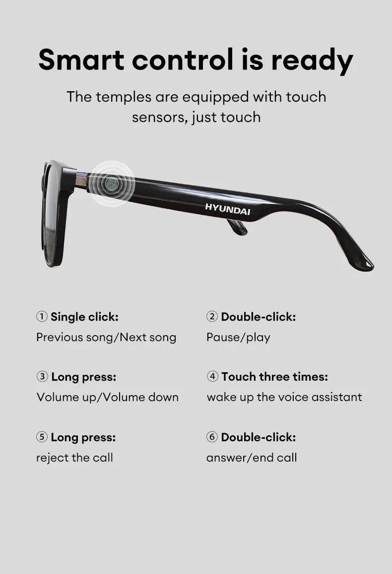 Choice HYUNDAI C8 Bluetooth 5.4 Glasses – Wireless Earphones with HD Mic, Multi-Function Keys, Driving Sunglasses (Lenovo C8 Compatible)