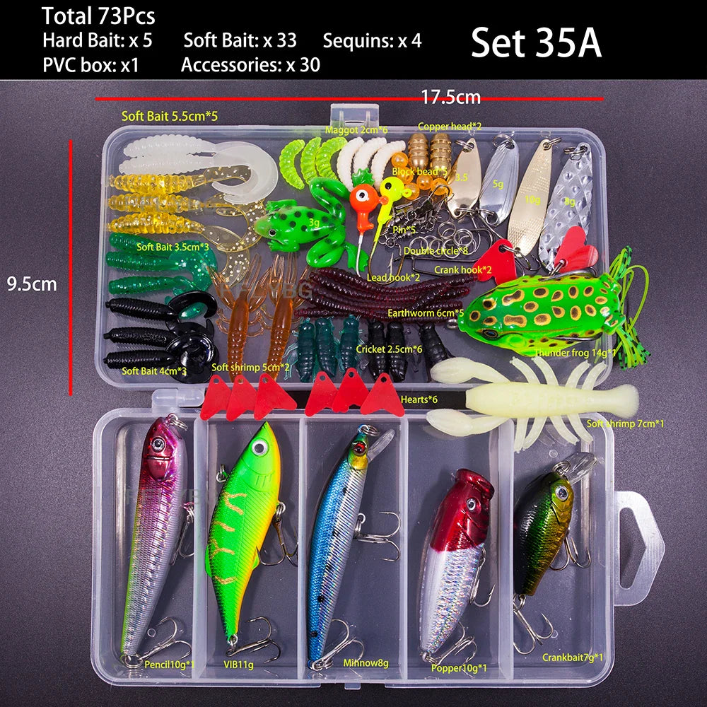 FFLYBG Mixed Fishing Lure Set with Box – Soft & Hard Bait Kit Including Minnow, Metal Jig Spoon & Crankbait for Bass and Pike Fishing Tackle Kit