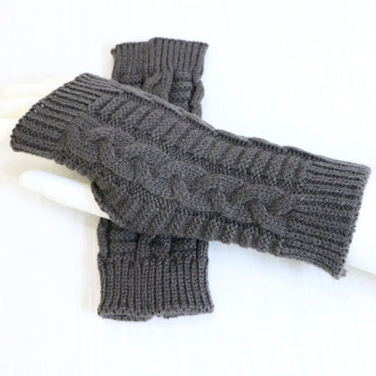 Women’s Stylish Winter Fingerless Gloves — Hand Warmer Arm Crochet Knitting Faux Wool Mittens with Twist Pattern