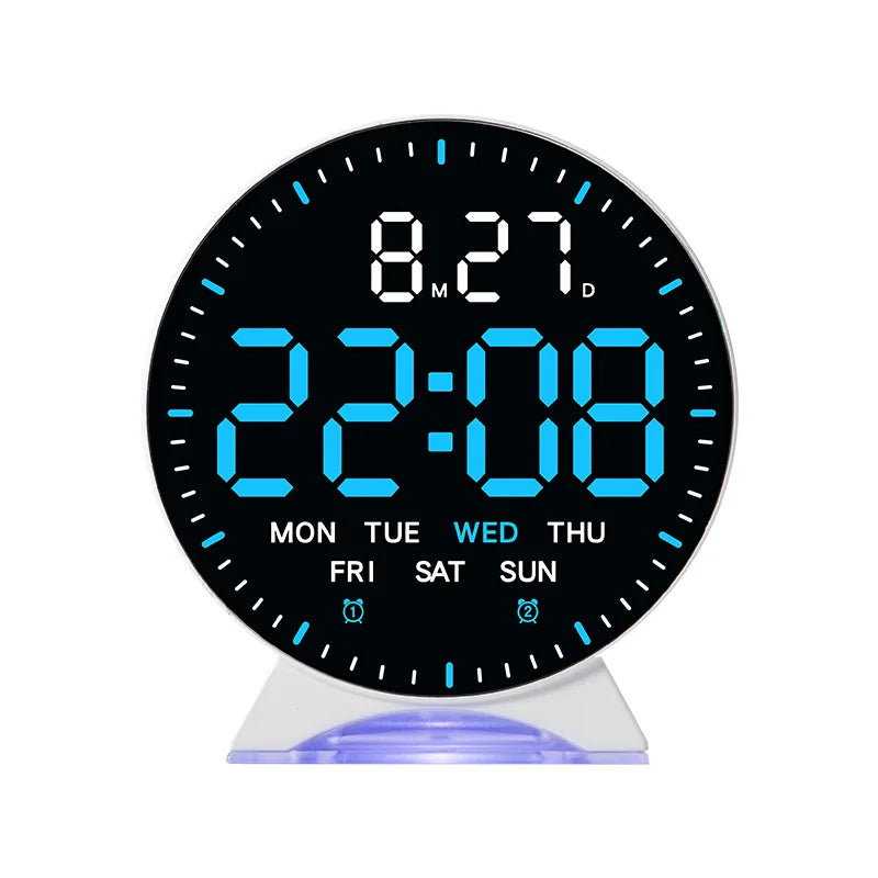 LED Digital Alarm Clock with Adjustable Brightness — Week, Date & Seconds Display, 2 Alarms, 12/24H Table Clock with Ambient Light