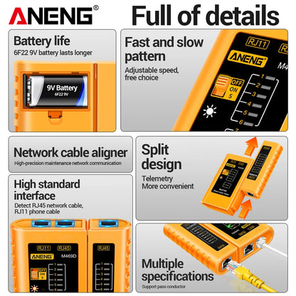 Professional Network Cable Tester M469D — RJ45/RJ11/RJ12 CAT5 UTP LAN Analyzer for Networking & Repair