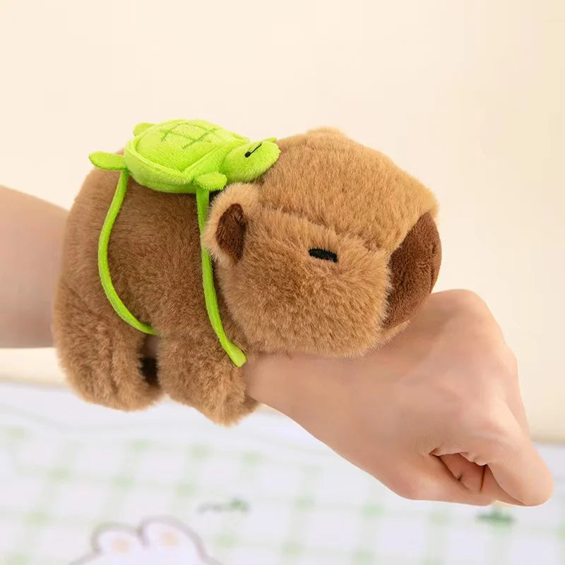 Lovely Capybara Plush Slap Snap Wristband Bracelet – Kawaii Animal Hand Ring Toy for Kids
