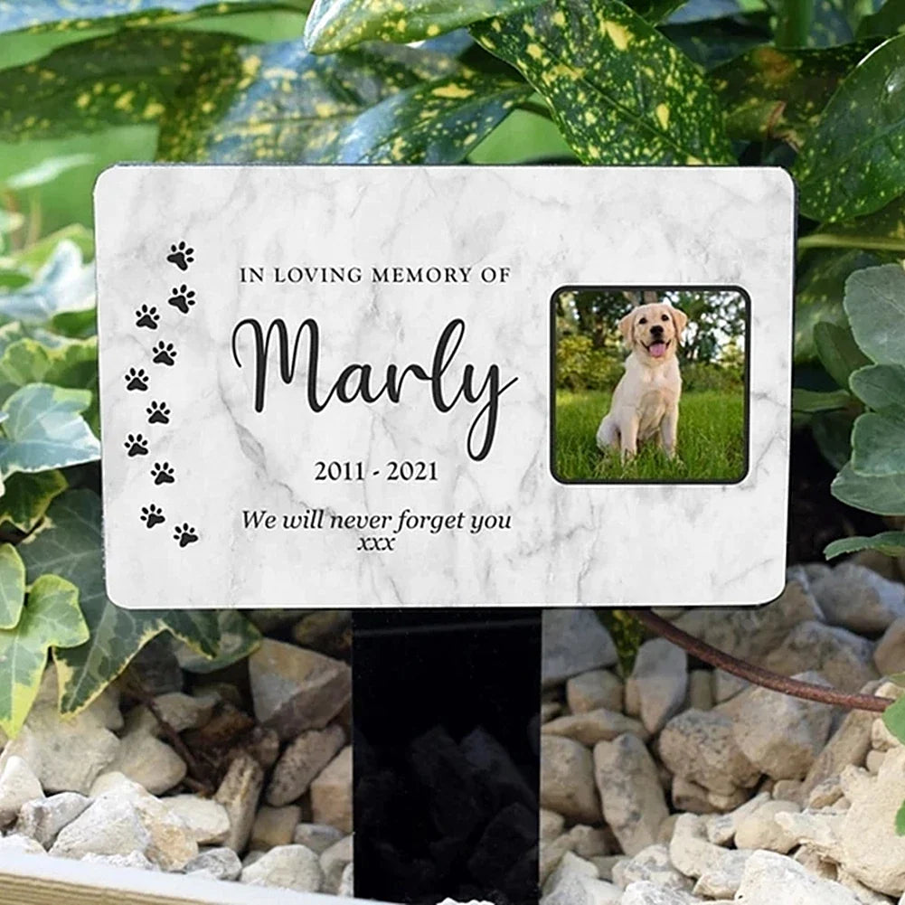 Personalized Pet Memorial Stake – Acrylic Grave Marker for Dog & Cat with Photo & Text