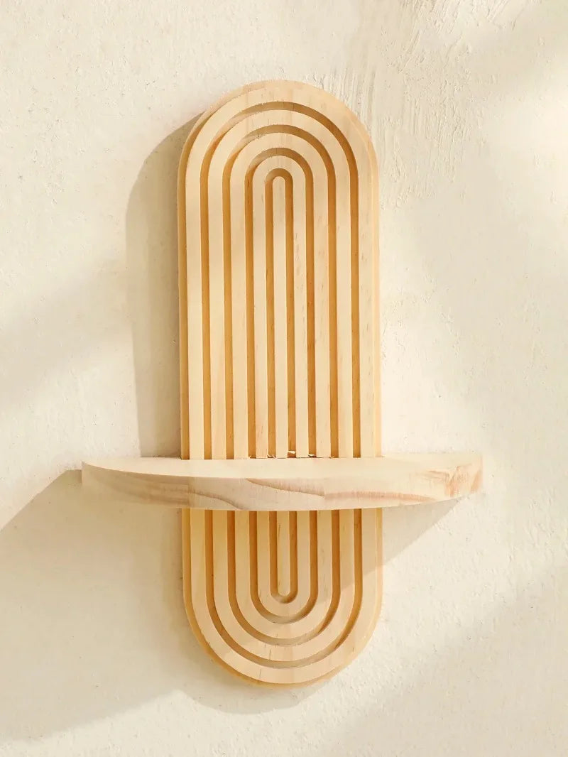 Wooden Wall-Mounted Shelves – Boho Style Rack for Living Room & Bathroom Home Decor