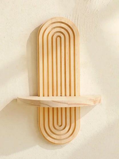 Wooden Wall-Mounted Shelves – Boho Style Rack for Living Room & Bathroom Home Decor