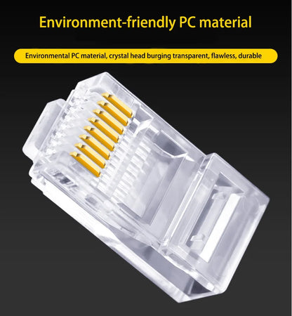 100PCS RJ45 CAT6 CAT5e Pass Through Connectors - Gold Plated 8P8C Ethernet Network Crimp Plugs