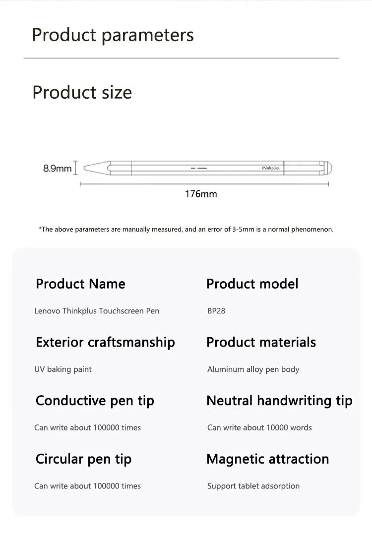 Lenovo Universal Stylus with 3 Pen Tips – Compatible with Android, iOS, iPad, Apple Pencil, Huawei, Xiaomi & Samsung Tablets