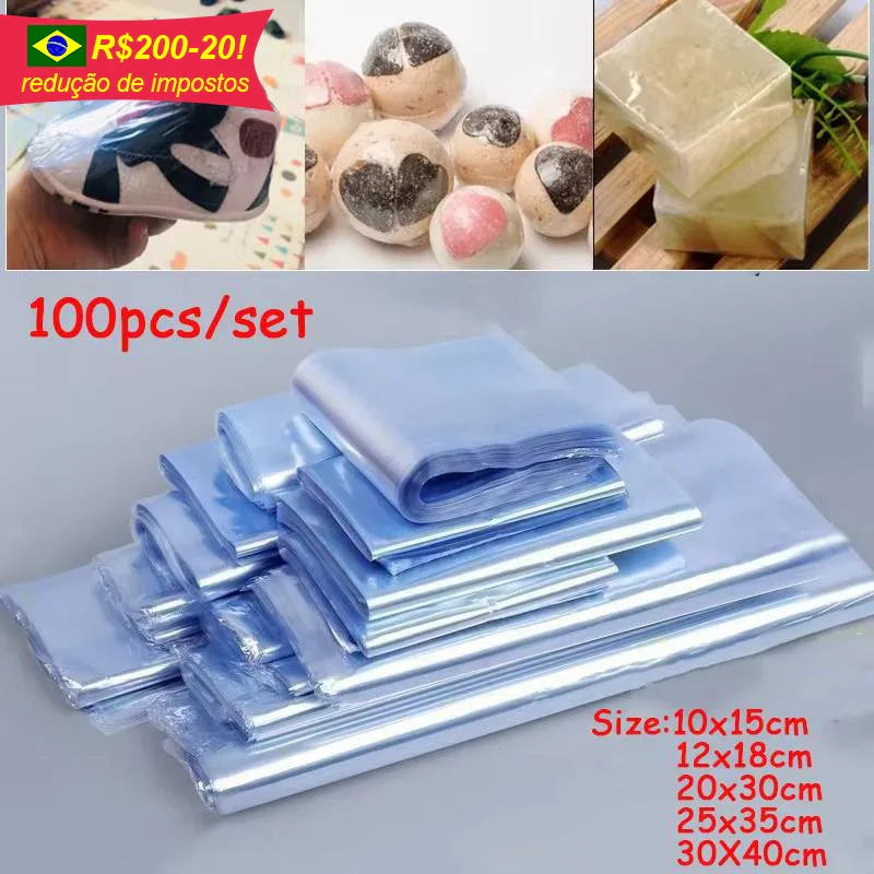 100PCS PVC Heat Shrink Film Bags – DIY Blower Heat Seal Flat Mouth Waterproof Transparent Storage Plastic Bags