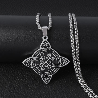 Witch Knot Necklace – Stainless Steel Magic Celtic Knot Pendant, Pagan Witchcraft Symbols, Jewelry Gift for Women