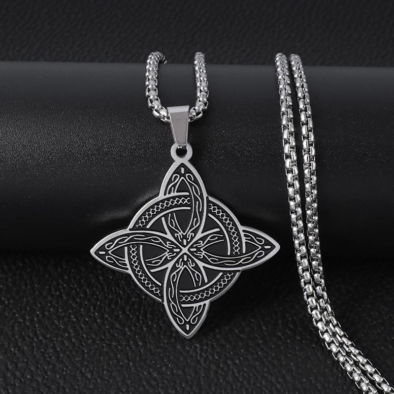 Witchcraft Witch Knot Necklace - Irish Trinity Knot Triple Spiral Pendant, Stainless Steel Ankh Cross Pentagram Amulet Jewelry