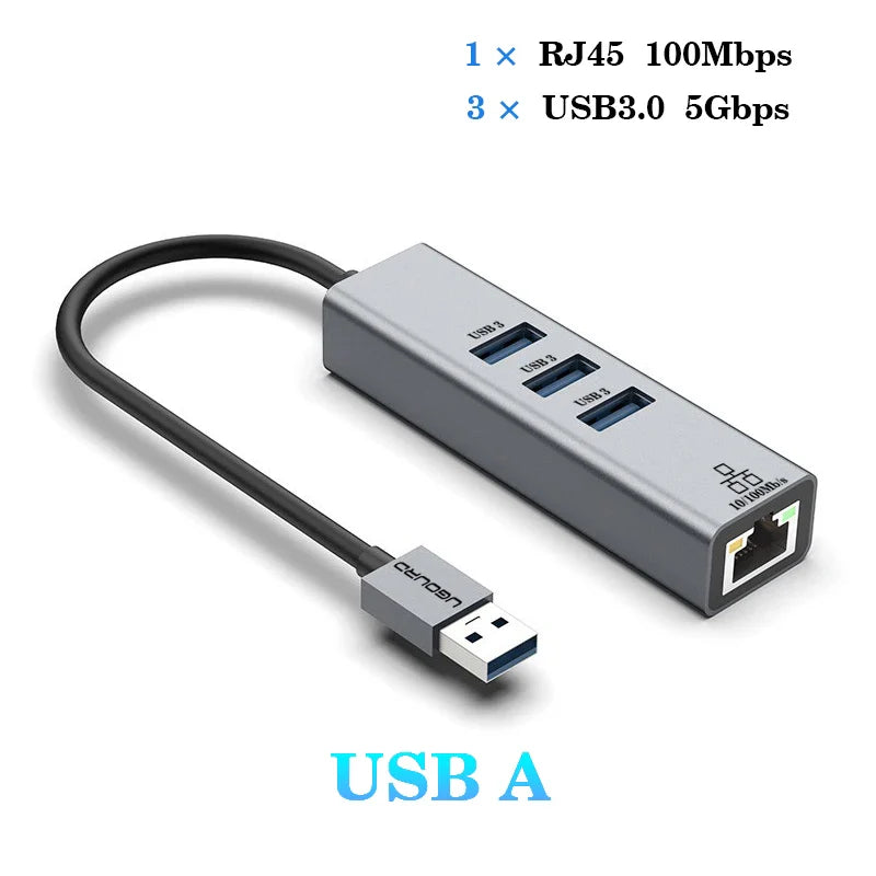 USB-C Hub Docking Station – Type C to RJ45 1000Mbps Ethernet Adapter, USB 3.0 Hub, 100W Charging Dock