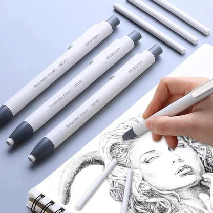 Retractable Press Eraser Pen – Replaceable Core Push-Button Art Eraser for Students, Kids & School Stationery Supplies