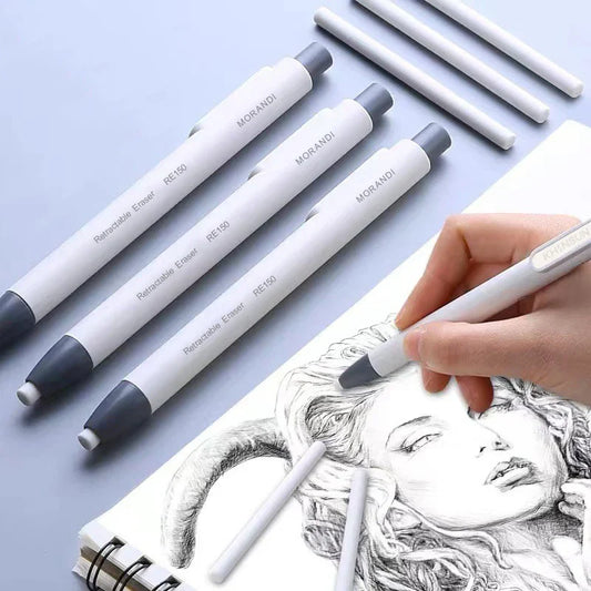 Retractable Press Eraser Pen – Replaceable Core Push-Button Art Eraser for Students, Kids & School Stationery Supplies