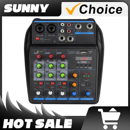 4-Channel DJ Mixer Console with Bluetooth – USB Audio Mixer, 48V Phantom Power, Karaoke Monitor System