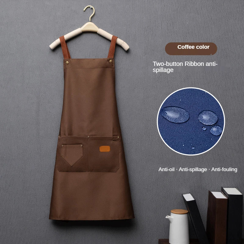Customized Embroidery Kitchen Apron – Waterproof Bib with Logo, Signature, Pockets, and Waist Bag for Home Chefs & Bakers