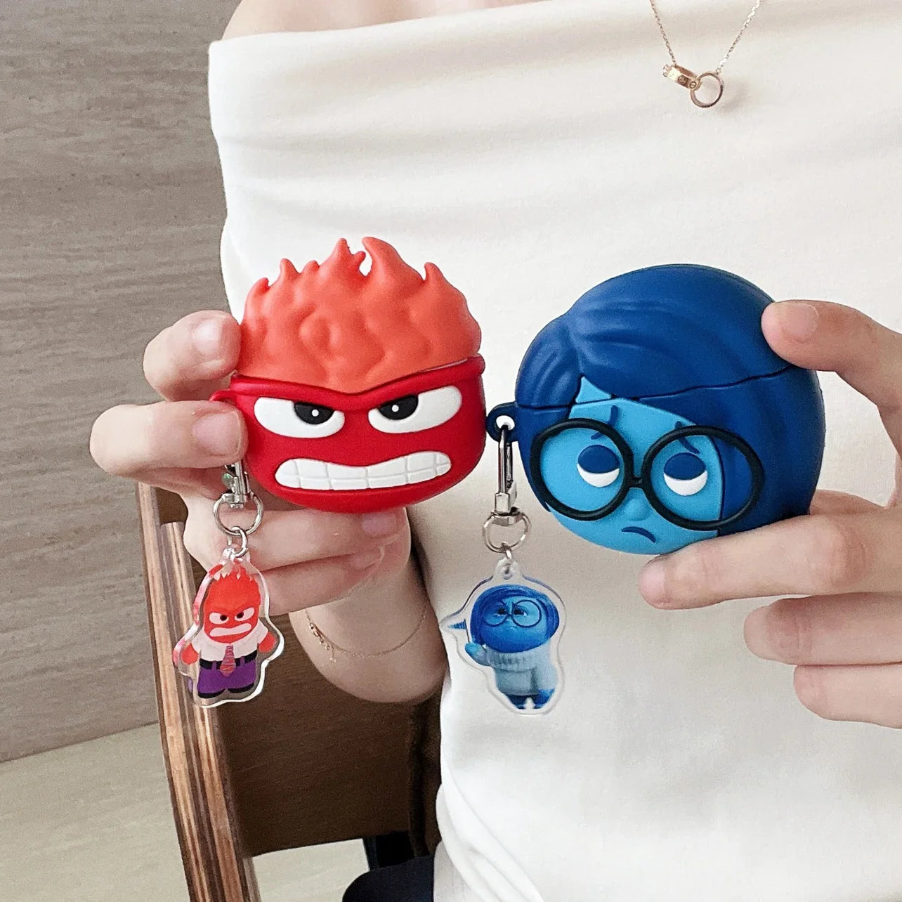Inside Out Silicone Case for AirPods 1/2/3/4 & Pro/Pro 2 — Anger, Sadness, Embarrassment Cartoon Earphone Cover