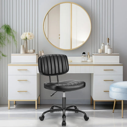 Armless Office Desk Chair – Height Adjustable PU Leather with Lumbar Support & 360° Swivel Wheels