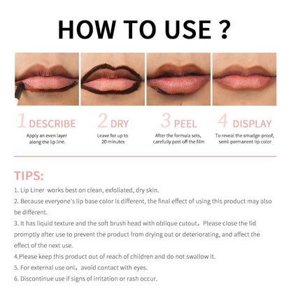 Waterproof Peel-Off Lip Liner & Tattoo Lip Gloss – Long-Lasting Matte Lip Tint & Brown Contour Lip Stain